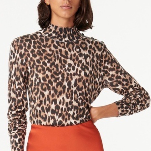J.CREW Silk-blend shoulder-button sweater in‎ leopard animal print AR952 Small - Picture 2 of 7